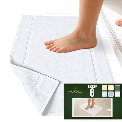 Pearl Linens Pack of 6 100% Cotton Bath Mat Towels, 20x30 inches, Soft & Absorbent Floor Towels for Bathroom, Not Bathroom Rugs, After Shower Mat, 687 GSM, Machine Washable, Airbnb Essentials, White - color: White, size: 20x30 - Set of 6