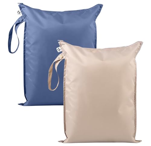 Tiny Twinkle Mess Proof Wet Bags | 2-Pack Reusable Waterproof Wet Bags for Swimsuits | Baby Clothes | Travel & Diaper Bag (Periwinkle,Pebble) - color: Periwinkle,Pebble, size: 2 Pack