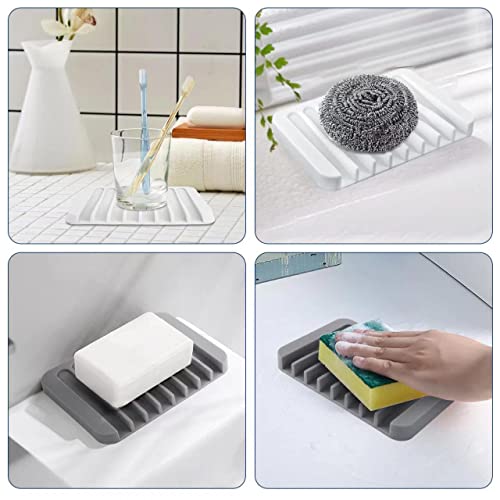 2PCS KAJUDA Self Draining Soap Dishes, Premium Silicone Soap Holder & Saver for Shower, Bathroom, Bath Tub, Razor, Sponges, Bar Soap Dish to Keep Soap Dry, Can Extend Soap Life, Easy Clean (Grey) - color: Grey