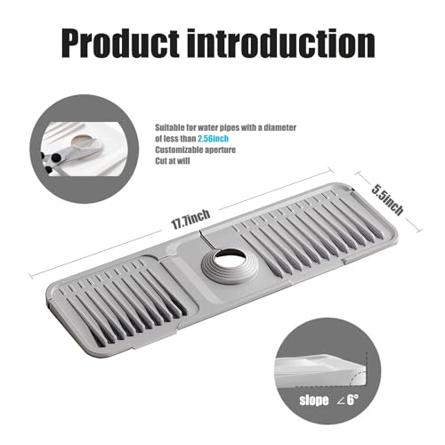 STARGAZ Silicone Faucet Mat for Kitchen Sink,Faucet Draining Mat,Sink Back Splash Guard,Kitchen Rubber Mat,Bathroom Sink Faucet Mat,Soap Dish,Silicone Sink Protector(17.7”×5.5”) - color: Light Gray, size: 17.7”×5.5”