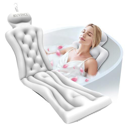 Full Body Bath Pillow for Bathtub RUVINCE Ergonomic Luxury Bathtub Pillow with Head,Neck, Shoulder and Back Support, 6D Bath Pillows for tub with 192 Powerful Suction Cups, Fits All Bathtub - color: White