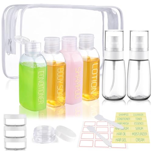 Cosywell Travel Size Bottles for Toiletries 10PCS TSA Approved Shampoo and Conditioner Containers Leakproof Spray Bottle for Cream Lotion Rose Water Travel Essential Toiletries - color: D-Transparent