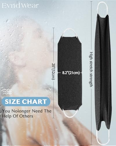 Evridwear Exfoliating Back Scrubber for Shower, Back Washer for Men Women | Loofah with Handle, Extended Length, Stretchable, Deep Cleansing for Hard-to-Reach Areas, Skin Massage (Black) - size: Black Back Scrubber