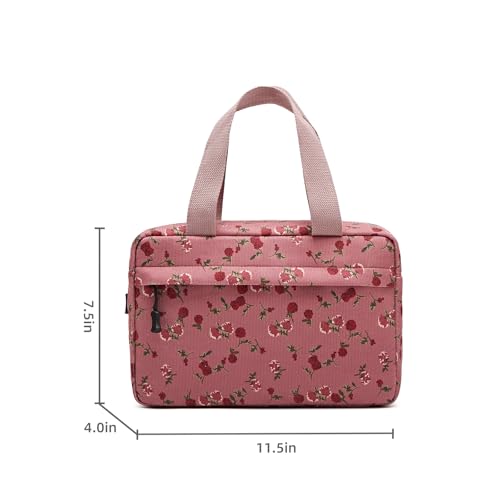 Large Makeup Bag for Women Corduroy Cosmetic bag Make up Bags Zipper Pouch with handle Cosmetic Organizer Toiletry Bag for Travel Storage - color: 7-Red Rose