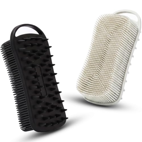 MtBoi 2 PC Silicone Body Scrubber, 2 in 1 Exfoliating Shower Bath Scrubber, Soft Silicone Loofah for Sensitive Skin, Shower Hair Scalp Massager, Easy to Clean, Lather Well (Grey&Black) - color: Grey&black