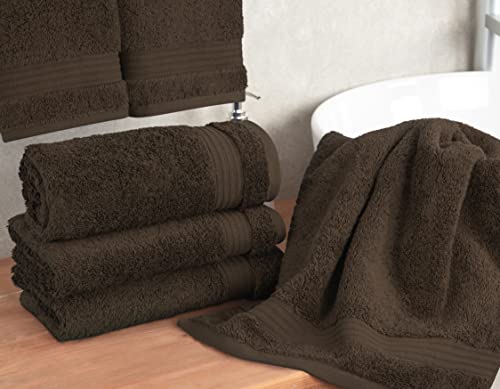 Cotton Paradise 100% Cotton Turkish Towel Set, Soft Absorbent Quick Dry, 4 Piece Hand Towel Set, Chocolate Brown - color: Chocolate Brown, size: 4 PC SET (16x28")
