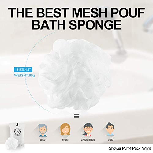 Loofah Sponge Bath Sponge for Women Men 4 Pack (White) - style: White