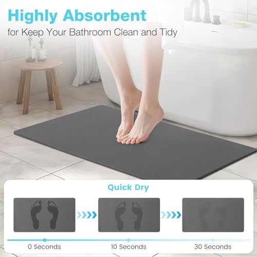 Large Diatomite Stone Bath Mat, Premium Non-Slip Natural Diatomaceous Earth Bathtub Quick Drying Mats for Bathroom Floor (30" x 17" Dark Gray) - color: Dark Grey, size: 30" x 17"