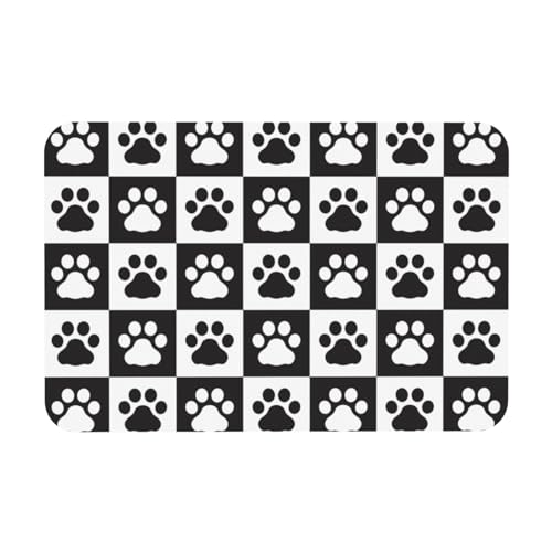 Black and White Dog Paws Bath Mat Rugs 15.7x23.6 in, Pet Footprints Checkered Diatomaceous Earth Bathroom Rug Rubber Non-Slip Absorbent Bathroom Mat for Tub Shower Sink - color: Paws #02