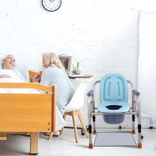 Bedside Commodes Mat, 23.6 x 19.7 Bedside Portable Toilet Mat with Raised Edge, Silicone Non-Slip Commode Toilet Pad Under Commode Chair Mat for Floor Protector