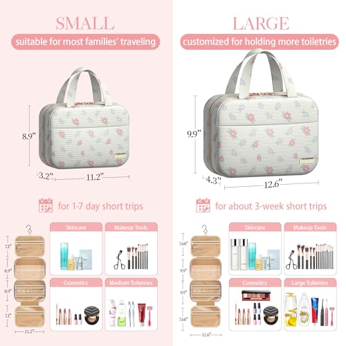 HOTOR Travel Toiletry Bag - Hanging Toiletry Bag for Women & Men, Makeup Bag/Big Comparment, Waterproof for Travel Accessories, Travel Essentials, Medium, Beige with Colorful Floral - color: Beige with Colorful Floral, size: Medium