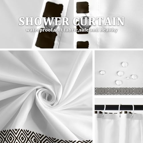 AOFOTO Bohemian Shower Curtain Tassel Boho Black and White Striped Geometric Pattern Shower Curtains for Bathroom Waterproof Bath Curtain Sets with Hooks Bathroom Home Decor 36x72 Inches - color: Black Square, size: 36"W x 72"L (Pack of 1)
