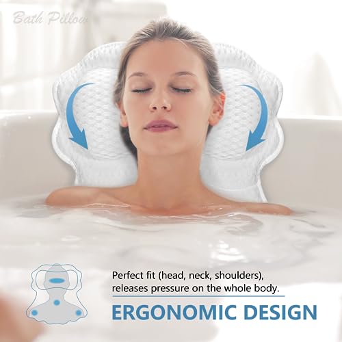 SetSail Bath Pillow, Relaxing Bath Pillows for Tub Neck and Back Support Soft 4D Breathable Air Mesh Ergonomic Bathtub Pillow with 6 Strong Suction Cups and Hook Luxury Bathroom Accessories,White - size: White1