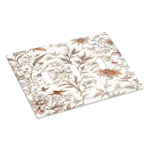 Light Switch Cover Plate Boho Floral Beige Flower And Leaf Botanical 3 Gang Triple Toggle Decorative Switch Plates Wall Plates Electrical Switchplate Faceplate for Bathroom Bedroom Decor - color: Boho Floral Beige Flower And Leaf Botanical, size: 3 Gang T