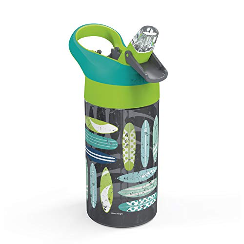 Zak Designs 16oz Riverside Beach Life Kids Water Bottle with Straw and Built in Carrying Loop Made of Durable Plastic, Leak-Proof Design for Travel, 2PK Set - color: Beach Life and Surfing Boards