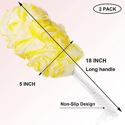 PPHAO Loofah on a Stick - Long Handle Bath Brush for Men & Women - Plastic Loofah - 2Pack - Yellow - style: Yellow and Yellow