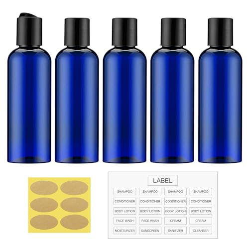 Travel Bottles for Toiletries 3.4 oz - Travel Size Containers for Shampoo Plastic - Small Empty Lotion Squeeze Bottle for Liquid TSA Approved - Leak Proof Mini Conditioner Refillable Blue 100ml - color: Blue