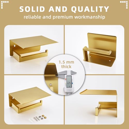 Angle Simple Toilet Paper Holder with Shelf, SUS304 Stainless Steel Bathroom Tissue Roll Holder for Wall, Brushed Dark Gold - color: Brushed Dark Gold, size: Single Rod