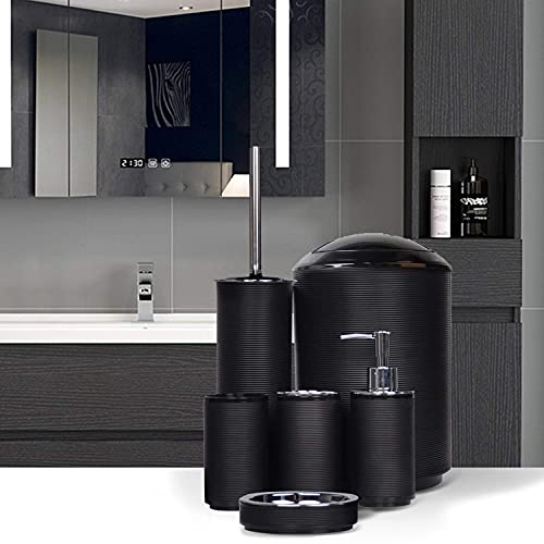 CERBIOR Bathroom Accessories Set 6 Piece Bath Ensemble Includes Soap Dispenser, Toothbrush Holder, Toothbrush Cup, Soap Dish for Decorative Countertop and Housewarming Gift, Black - style: Black