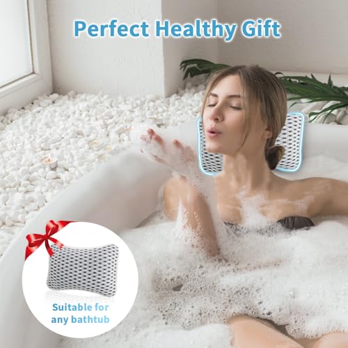 Luxury Bath Pillows for Tub, Slip Resistant Waterproof Bath Pillows for Tub Neck and Back Support with 2 Strong Suction Cups, Relaxing Spa Essentials - color: Grey3