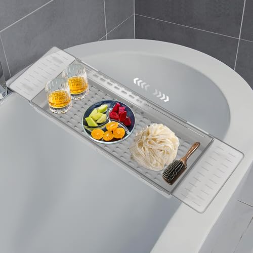 Bathtub Caddy Tray for Luxury Bathroom Bath Tub Table Tray Shelf for Shower Adjustable Expandable Bath Trays Gray