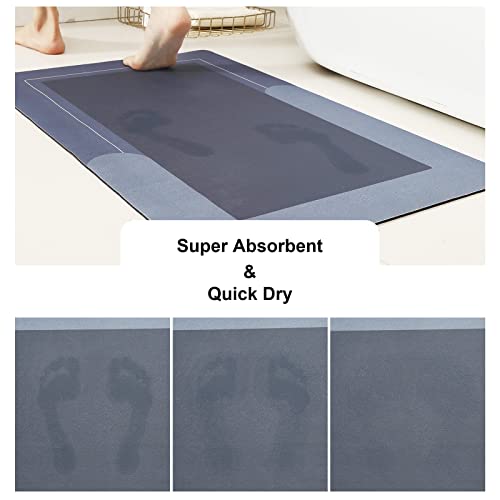 HelloTree 3PCS Bath Mat Rug Rubber Non Slip Quick Dry Rug Sets Super Absorbent Thin Bathroom Rugs Fit Under Door Blue Washable Bathroom Floor Mats for in Front of Bathtub, Shower Room, Sink - color: Blue, size: 20" X 32" + 20" X 47"+ U Shape 20" X 24"