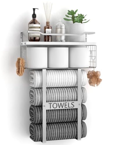 Towel Racks for Bathroom Wall Mounted - Bath Wall Towel Holder Set Above Toilet Storage, Rolled Towel Shelf Organizer for Small Bathroom, Wood Vertical Towel Rack for Bathroom Wall Decor Silver - color: Silver
