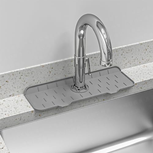 Kitchen Faucet Sink S0plash Guard, Silicone Faucet Water Catcher Mat, Sink Draining Pad Behind Faucet, Rubber Drying Mat For Kitchen & Bathroom Countertop Protect (Black)