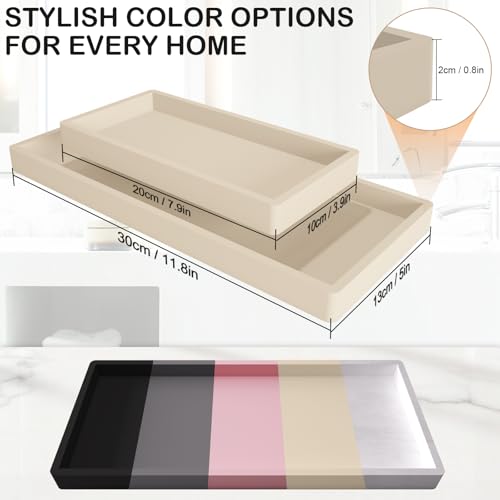 Bathroom Vanity Tray, 7.8 x 3.9 Inch Silicone Bathroom Tray Countertop, Non-Slip Decorative Tray for Bathroom, Kitchen, Toilet to Organize Perfume, Jewelry, Soap, Waterproof, Beige - color: Beige, size: 7.8" x 3.9" x 0.8"