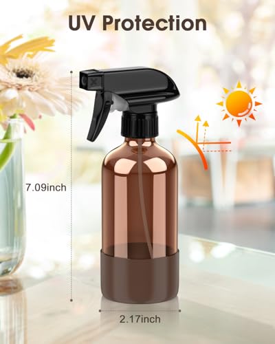 Bontip Glass Spray Bottle with Silicone Sleeve Protection, Amber Glass Spray Bottle Set for Window Cleaner Aromatherapy Facial Hydration Watering Flowers Hair Care 2 Pack/8 oz (Black & Brown) - color: Black & Brown, size: 8 Ounces