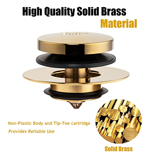 Artiwell Universal Tip Toe Bath Drain Stopper and Cover, Bathtub Drain Stopper, Replaces Lift and Turn, Tip-Toe and Trip Lever drains for Tub, EZ Installation and Clearing (Polished Brass) - color: Polished Brass