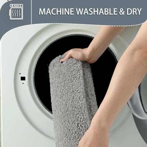 HOMORE Bathroom Rug Set 2 Piece,Soft Absorbent Bath Mats Set,Machine Washable Gray Bath Rug Sets for Bathroom Non Slip,(21"x34"+21"x21") Plush Shaggy U Shape Contour Toilet - color: Grey