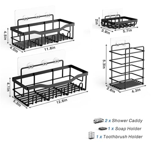 12-Piece No Drill Matte Black Bathroom Hardware Set, 23 Inch Wall Mounted Towel Rack & Towel Bar, Rustproof Stainless Steel Bathroom Organizer Storage, Toilet Brush, Large Capacity