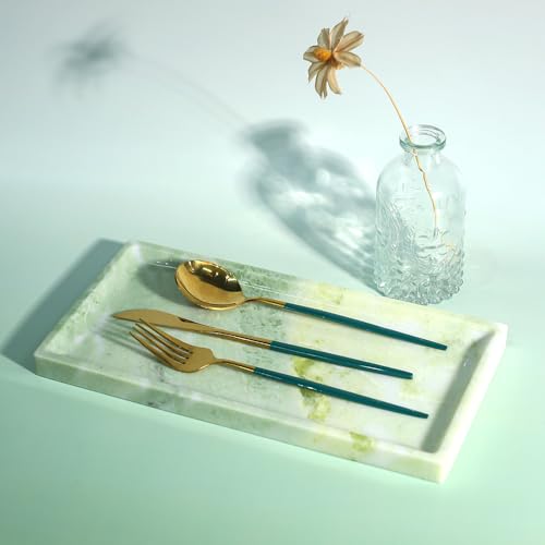 100% Natural Marble Tray, Handcrafted Vanity Catchall | Luxury Natural Marble Tray for Perfume, Jewelry, Soap, Elegant Bathroom & Kitchen Counter Decor - color: 036-fd Green
