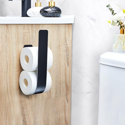 Toilet Paper Storage Wall Mount, Over The Tank Extra Toilet Paper Holder for 3 Rolls Tissue, Metal Tissue Roll Storage Stand for Bathroom, RV Adhesive Loo Roll Holder (Black) - color: Black