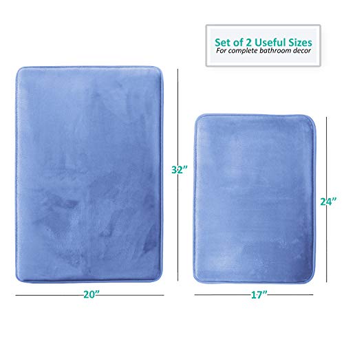 Clara Clark 2 Piece Bathroom Rugs Bath Mat Set, Velvet Memory Foam Bath Mats for Bathroom - Non-Slip, PVC Backing Bath Rugs, Washable - Dries Quickly, Calm Blue - color: Calm Blue, style: 17 x 24 + 20 x 32