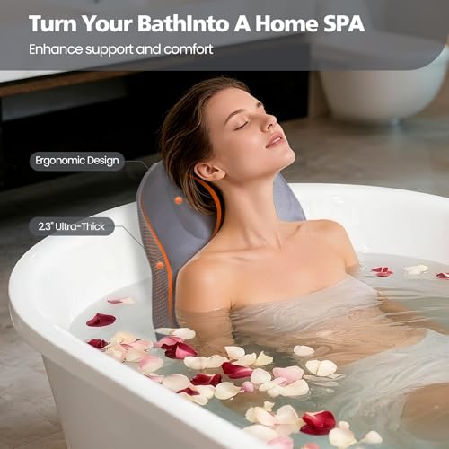 Full Body Bath Pillow for Bathtub,Thick Bathtub Cushion Soft 5D Mesh Spa Cushion,Luxury Tub Pillow with Laundry Bag for Headrest Neck and Back Support,Gift for Soaking (Gray) - color: Gray