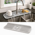 17" Silicone Faucet Handle Drip Catcher Tray,7° Sloped Self Draining Mat with Snap-on Design & Soap Holder, Sink Splash Guard for Kitchen & Bathroom, Trim-to-Fit Opening - color: Light Gray, size: 17" x 5.5"