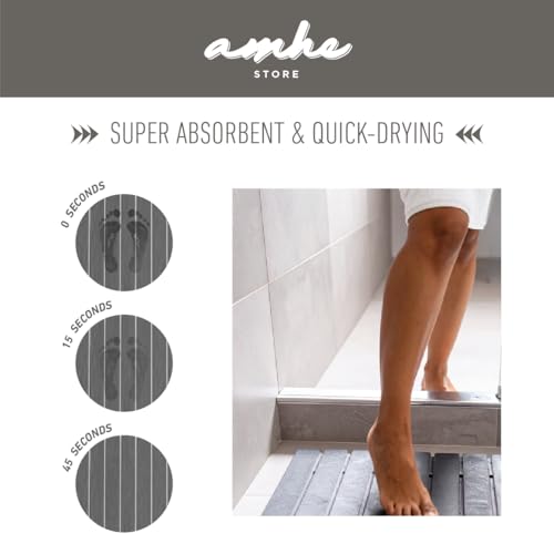 Amhe 2 Pack Foldable Stone Bath Mat – Non Slip Bathroom Rug, Lovely & Super Absorbent Diatomaceous Earth Mat, Quick Dry Bath Mat, Bathroom Floor Mat, Also Use as Stone Drying Mat for Kitchen Counter