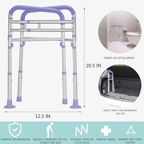 Lianjindun Toilet Safety Rails (350 lb), Adjustable Toilet Frame for Elderly, Seniors, Handicap & Disabled, Foldable Handicap Toilet Handles Fit Any Toilets（Purple） - color: Purple