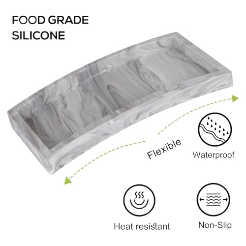Small Bathroom Vanity Silicone Tray for Counter, Rectangle Dish Soap and Sponge Holder for Kitchen Sink, Perfume Organizer for Dresser, Marble Grey | Small, Thickened Silicone, Easy to Clean, Waterproof, Non-Slip, for Countertop, Kitchen, Bedroom, Dresser