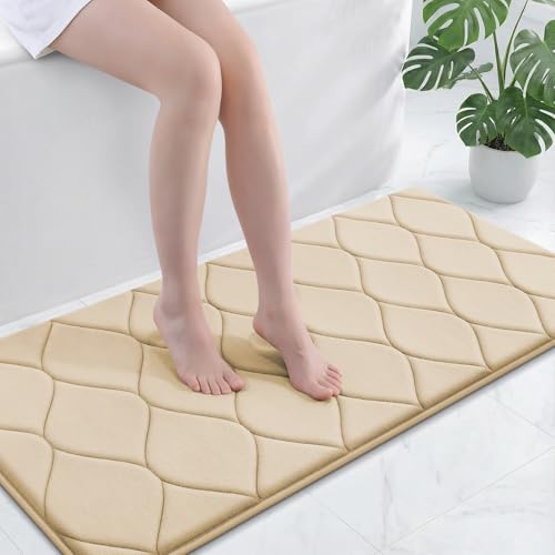 Smiry Memory Foam Bath Mat 47''x24'', Ultra Soft Non-Slip Bathroom Rug, Plush Water Absorbent Quick Dry and Machine Washable Floor Mat for Shower, Tub & Home Decor, Beige - color: Beige, size: 47''x24''