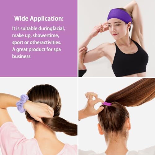 20 Piece Spa Set, Face Wash Headband and Wristband, Bubble Headband, Gifts for Ladies, Women's Headbands (Purple) - color: Purple