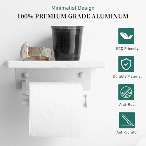 Hoimpro Brushed Silver Aluminum Toilet Paper Holder with White Natural Marble Shelf, Wall Mounted Tissue Hand Paper Roll Storage Holder for Bathroom Kitchen Washroom Bedroom - color: Silver
