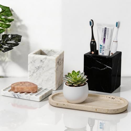Natural Marble Soap Dish for Shower Stone Tray Small Bar Soap Holder with Self Draining, Non-Slip, Luxury Bath Room Accessories, Sponge Dish Scrubbers Tray for Kitchen Sink Counter Top (Carrara White)