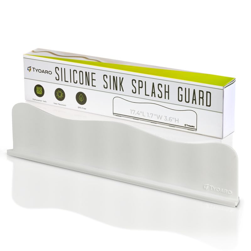 TYOARO Silicone Sink Splash Guard - Water Splash Guard for Kitchen, Island and Bathroom - Secure Non-Slip Suction Cup Base - Dishwasher Safe, White (17.4 x 1.7 x 3.6") - color: Bright White