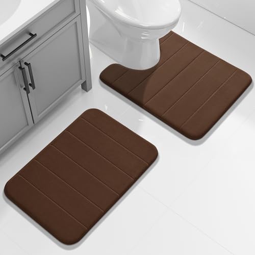 Yimobra Memory Foam Toilet Bath Mat U-Shaped, Soft and Comfortable, Super Water Absorbent, Non-Slip, Machine Wash and Easy to Dry for Bathroom Commode Contour Rug, 24 X 20 Inches, Brown - color: Brown, size: 24" X 20"