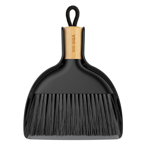 MR.SIGA Mini Dustpan and Brush Set, Portable Cleaning Brush and Dustpan Combo with Bamboo Handle, Black, 1 Set - color: Black