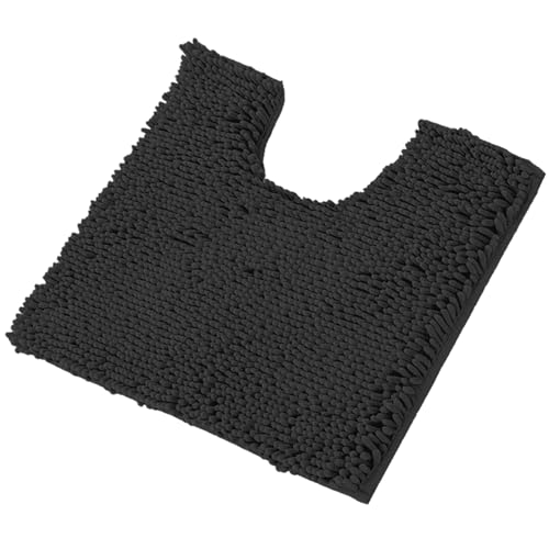 LuxUrux Black Toilet Rug - Extra-Soft Plush Bath Shower Bathroom Rug,1'' Chenille Microfiber Material, Super Absorbent Shaggy Bath Rug. Machine Wash & Dry (20 x 20, Black) - color: Black, size: 20'' X 20'' U