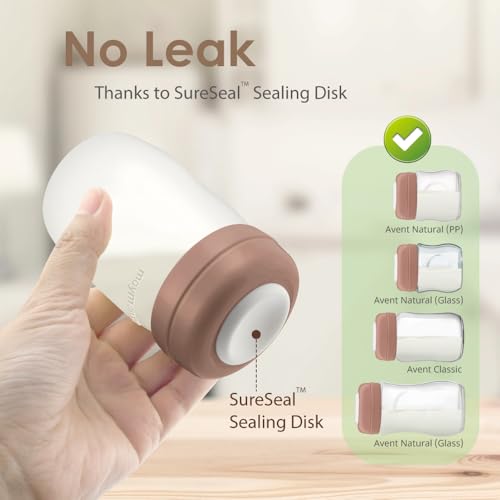 Maymom Screw Lids Aka Travel Caps with Rewritable Sealing Disc Compatible with Avent, Maymom Wide Mouth Bottles; Cap Replace Avent Natural Bottle Sealing Ring and Sealing Disc, 6pcs. (Brown) - color: Brown